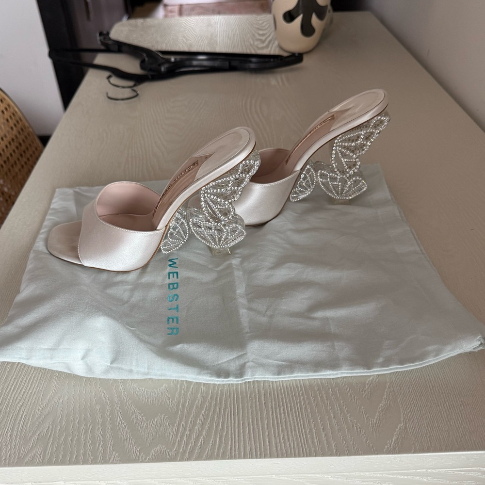 Sophia Webster Paloma Mid Mule White Satin